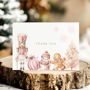 Roze Winter Wonderland Baby shower Bedankkaart