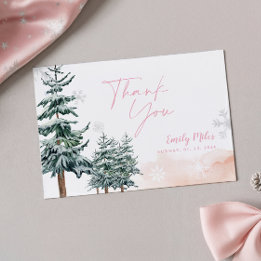 Roze Winter Wonderland Baby Shower Bedankt Notitiekaartje