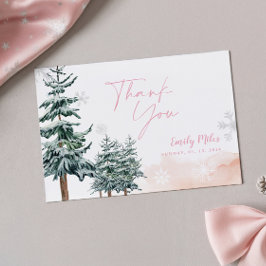 Roze Winter Wonderland Baby Shower Bedankt Notitiekaartje