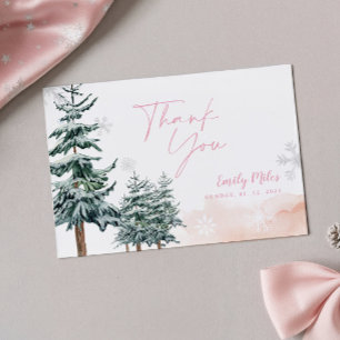 Roze Winter Wonderland Baby Shower Bedankt Notitiekaartje