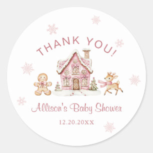 Roze Winter Wonderland Baby Shower Bedankt Ronde Sticker