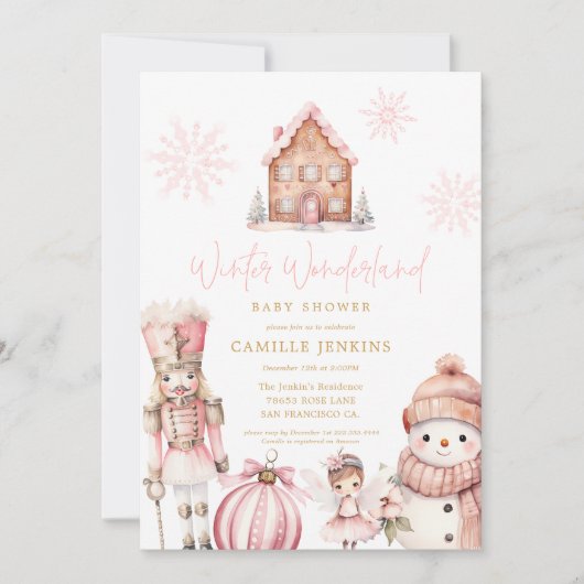 Roze Winter Wonderland Baby shower Kaart (Voorkant)