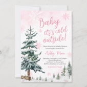 Roze Winter Wonderland Baby shower Kaart (Voorkant)