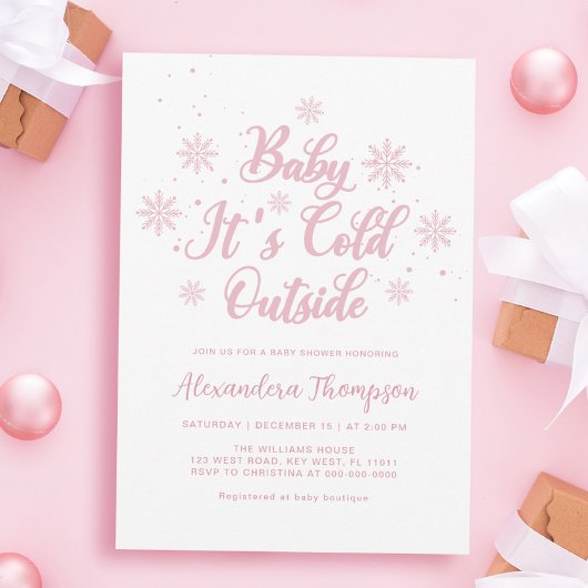 Roze Winter Wonderland Baby shower Kaart