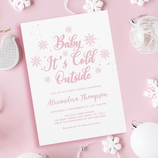 Roze Winter Wonderland Baby shower Kaart