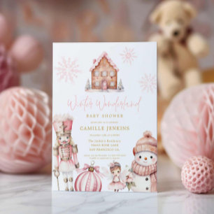Roze Winter Wonderland Baby shower Kaart