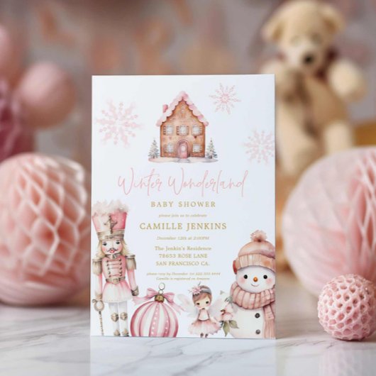 Roze Winter Wonderland Baby shower Kaart