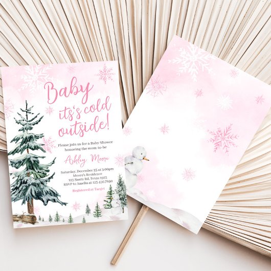 Roze Winter Wonderland Baby shower Kaart
