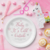 Roze Winter Wonderland Baby shower Papieren Bordje (Feest)