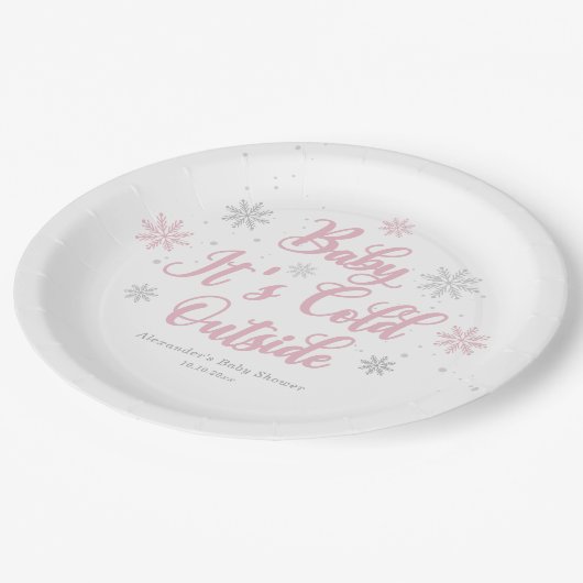 Roze Winter Wonderland Baby shower Papieren Bordje (Gekanteld)
