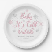 Roze Winter Wonderland Baby shower Papieren Bordje (Voorkant)