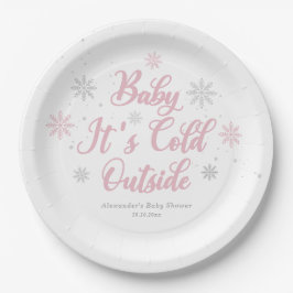 Roze Winter Wonderland Baby shower Papieren Bordje