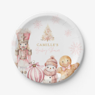 Roze Winter Wonderland Baby shower Papieren Bordje