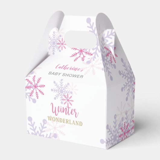 Roze Winter Wonderland Baby shower Snowflakes Girl Bedankdoosjes (Achterkant)