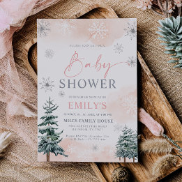 Roze Winter Wonderland Baby Shower Uitnodiging