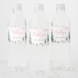 Roze Winter Wonderland Baby shower Waterfles Etiket