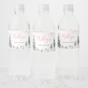 Roze Winter Wonderland Baby shower Waterfles Etiket