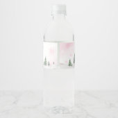 Roze Winter Wonderland Baby shower Waterfles Etiket (Achterkant)