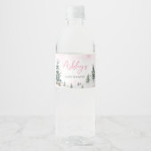 Roze Winter Wonderland Baby shower Waterfles Etiket (Voorkant)