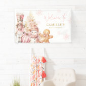 Roze Winter Wonderland Baby Shower Welkom Spandoek (Insitu)