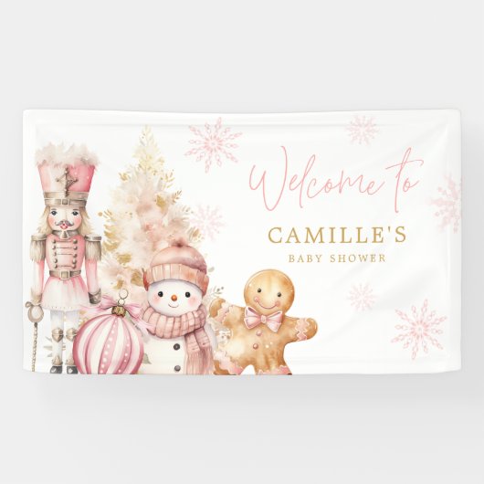 Roze Winter Wonderland Baby Shower Welkom Spandoek (Horizontaal)