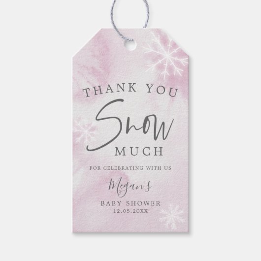 Roze Winter Wonderland Dank je veel sneeuw Cadeaulabel (Voorkant)