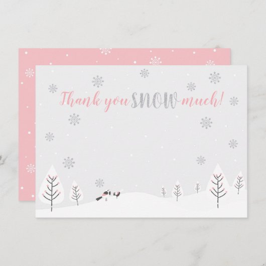 Roze Winter Wonderland - Dank u briefkaart (Voorkant / Achterkant)