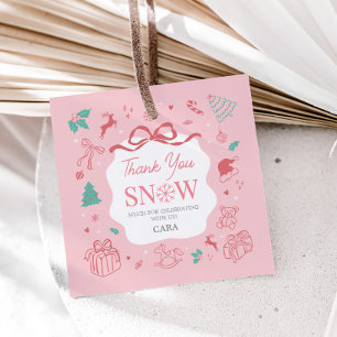 Roze Winter Wonderland Eerste Verjaardag Favor Tag Bedankjes Labels