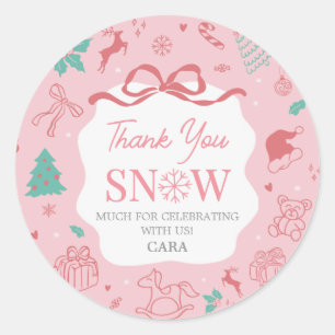 Roze Winter Wonderland Eerste Verjaardag Ronde Sticker