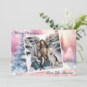  Roze Winter Wonderland Foto Kerstmis Feestdagenkaart (Staand voorkant)