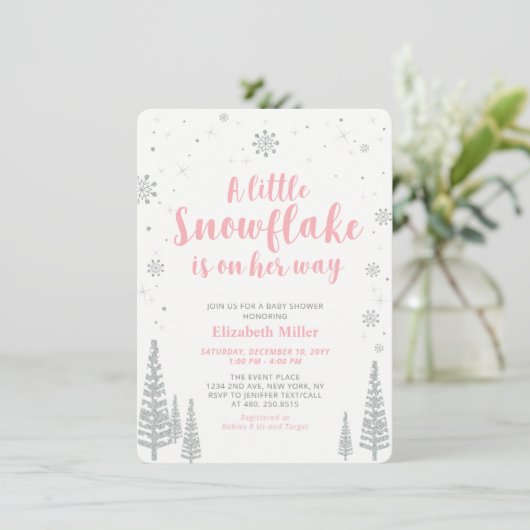 Roze Winter Wonderland, Girl Baby shower Kaart (Staand voorkant)