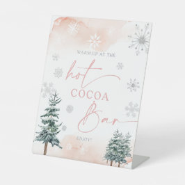Roze Winter Wonderland Hot Cocoa Bar Reclamebord Met Voetstuk