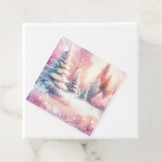 Roze Winter Wonderland Kerstmis Bedankjes Labels (In situ)