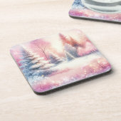 Roze Winter Wonderland Kerstmis Bier Onderzetter (Linkerzijde)