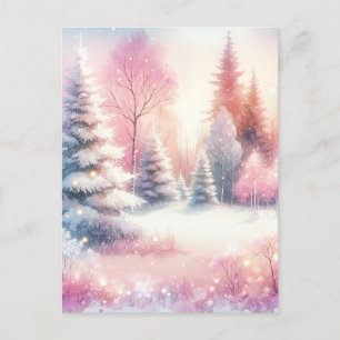 Roze Winter Wonderland Kerstmis Briefkaart