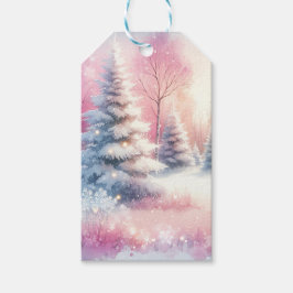 Roze Winter Wonderland Kerstmis Cadeaulabel