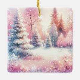 Roze Winter Wonderland Kerstmis gepersonaliseerd Keramisch Ornament