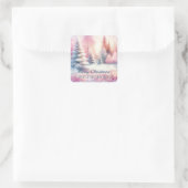 Roze Winter Wonderland Kerstmis gepersonaliseerd Vierkante Sticker (Tas)