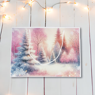 Roze Winter Wonderland Kerstmis Groot Cadeauzakje