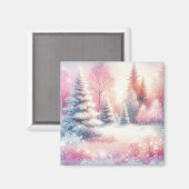 Roze Winter Wonderland Kerstmis Magneet (Voorkant / Achterkant)