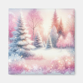 Roze Winter Wonderland Kerstmis Magneet