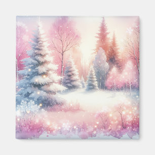 Roze Winter Wonderland Kerstmis Magneet
