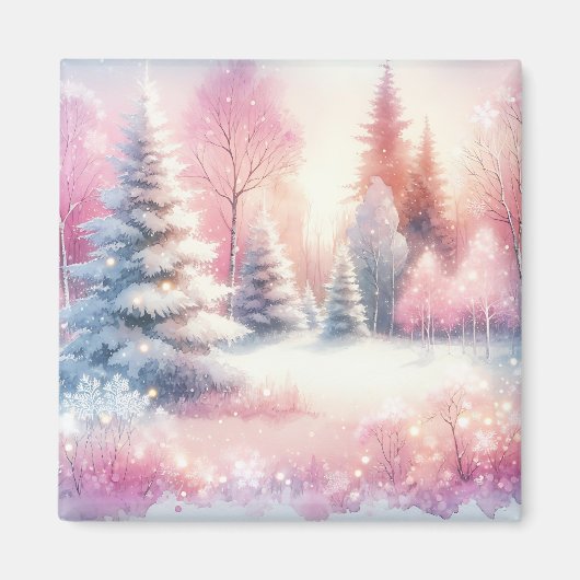 Roze Winter Wonderland Kerstmis Magneet (Voorkant)