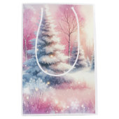 Roze Winter Wonderland Kerstmis Medium Cadeauzakje (Voorkant)