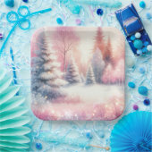 Roze Winter Wonderland Kerstmis Papieren Bordje (Feest)
