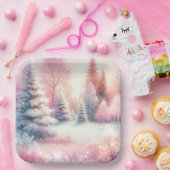 Roze Winter Wonderland Kerstmis Papieren Bordje (Feest)