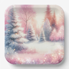 Roze Winter Wonderland Kerstmis Papieren Bordje