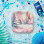 Roze Winter Wonderland Kerstmis Papieren Bordje (Feest)