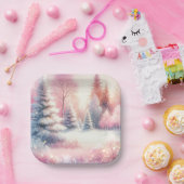 Roze Winter Wonderland Kerstmis Papieren Bordje (Feest)