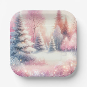 Roze Winter Wonderland Kerstmis Papieren Bordje